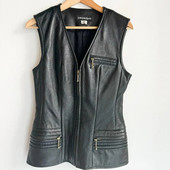TownShoes Black Leather Buttery Soft Zip up Vest S/6